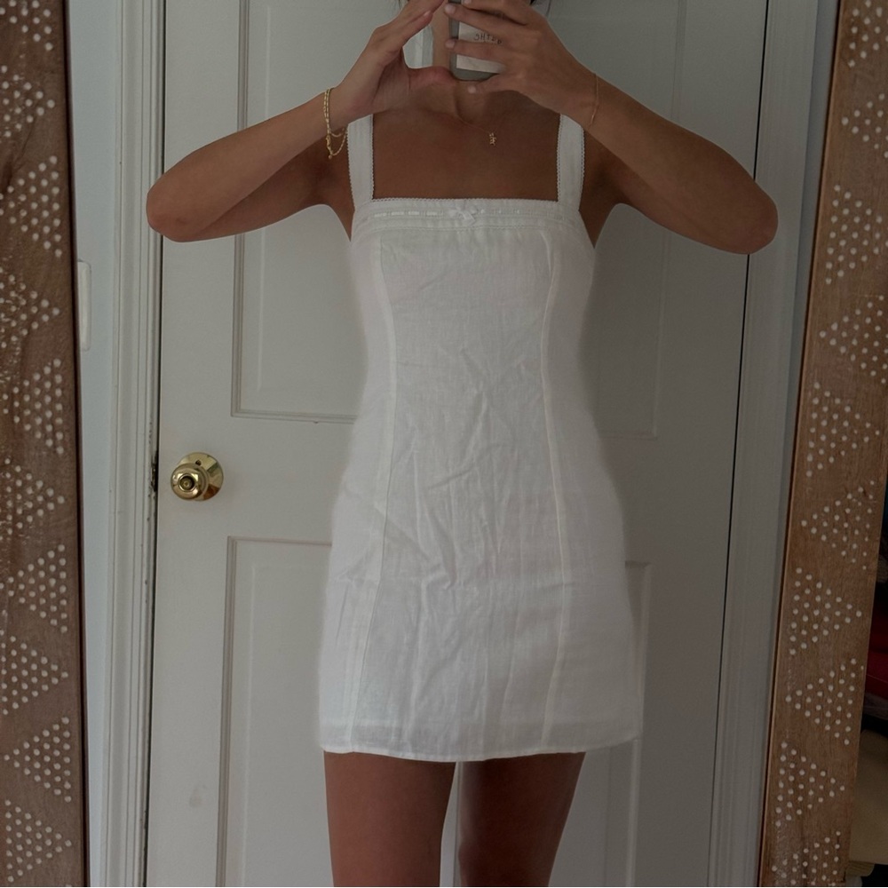 reformation Elana white linen mini dress - 6